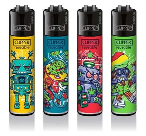 Clipper Feuerzeug 4er Set: (420 Robots) von sunmondo