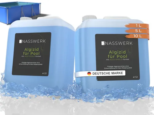 Nasswerk® Algenbekämpfung Algizid flüssig blau - Flüssiges Pool-Algizid mit innovativer ALGO-SHIELD Formel für effektive Algenbekämpfung und schaumfreies Poolvergnügen. Ideal für klares, hygienisch sauberes Wasser!