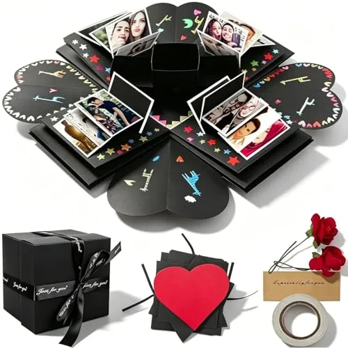MeoZynxadril Überraschung Box, Explosionsbox Geschenkbox, DIY Explosion Überraschungs Box, Kreative Fotoalbum Scrapbooking, Bilderbox inkl Anleitung, für Hochzeit Geburtstag, Valentinstag