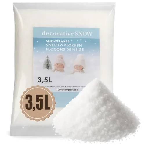 com-four® 3500ml Kunstschnee zum Dekorieren und Basteln - fluffiger Schnee - 100% kompostierbarer Dekoschnee für Weihnachten - täuschend echter & weicher Schnee