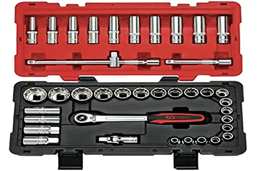 KS Tools - 922.0640 - Steckschlüssel- und Zubehör-Set 1/2-8 bis 34 mm - 12-kant - Ultimate®-Reihe - Bi-Material-Koffer mit verstärkten Ecken - Satiniertes Chrom-Finish - 39-teilig