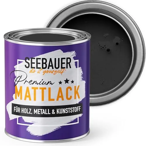 SEEBAUER diy Mattlack Schwarz 375ml für Innen & Außen (No. 100 Black Pearl) Möbelfarbe ohne Schleifen - Hybrid-Lack für Holz, Metall, Kunststoff - Holzlack, Möbellack hohe Deckkraft