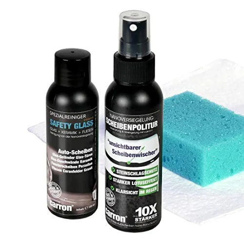 carron® Scheibenpolitur Nanoversiegelung für Frontscheibe mit Nanoreiniger - Entfernung Mikrokratzer - Glaspolitur für Regenabweiser Abperleffekt Lotuseffekt wasserabweisend