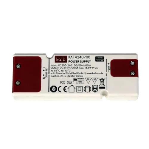 kalb | LED-Netzteil 24V DC Velion, TÜV-geprüft, ultraflach - Transformatoren – Ultraflaches Design (max. 17mm) für enge Einbauräume, TÜV-geprüft, ideal für LED-Streifen und Möbelbeleuchtung, leise und energieeffizient.
