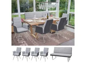 Set 4x Esszimmerstuhl + Sitzbank MCW-G54