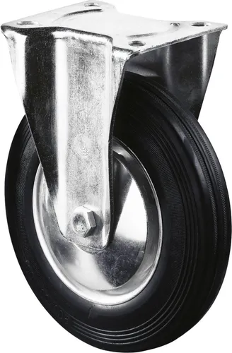 Produktbild BS Rollen BS Transportrolle L410, Bockrolle, Rad-Ø 200 mm, Tragkr. 205 kg, Rollenlager, Lauffl. Gummi schwarz, Radk. Stahlfelge