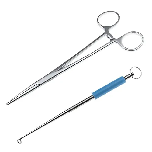 YINETTECH 1 x Angelzange rechts und 1 x Angelhaken aus Edelstahl, zum Entfernen von Fisch, Karpfen, Haken