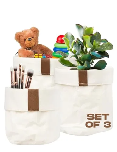 MOMO WAY Aufbewahrungskorb 3er Organizer Korb Set Deko Aufbewahrungsboxen Stoffkörbe Für Kleinigkeiten Handtücher Und Kosmetik Ideal Für Küche Badezimmer 3 Stuck Beige