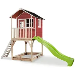 EXIT Holzspielhaus Loft 700 - Rot - Spielplätze: Wetterfestes Holzspielhaus mit wasserdichtem Bitumendach, ideal für kreative Spielstunden und Übernachtungen im eigenen Garten.