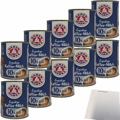 Bärenmarke Die Ergiebige 10% Fett Kaffee-Milch - Kaffeesahne im praktischen 10er Pack (10x340g Dose), ideal für cremigen Kaffeegenuss und besonders ergiebig.