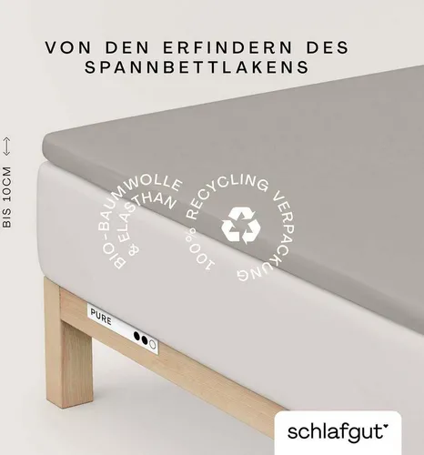 Schlafgut Spannbettlaken PURE TOPPER 90x200, 140x200, 180x200 cm - Hochwertiges Spannbettlaken aus 100% Bio-Baumwolle für Topper, atmungsaktiv und mit seidigem Satingefühl für erholsamen Schlaf.