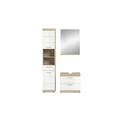 xonox 3-tlg. Badkombination Badmöbel Set Bad Lambada - Badmöbelset mit viel Stauraum, bestehend aus Spiegelregal, Waschbeckenunterschrank und Hochschrank, in modernem Design und hochwertiger Verarbeitung aus strapazierfähigem MDF.