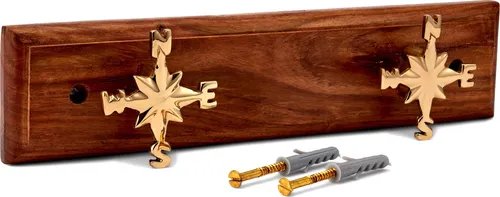 NKlaus Maritim Hakenleiste Windrosen 2-fach aus Messing in gold von NKlaus
