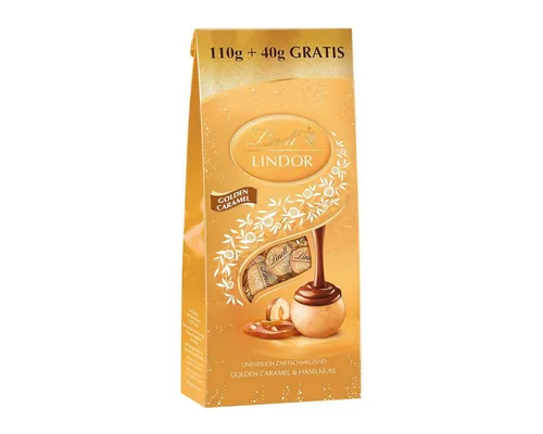 LINDT Schokolade, Lindt Lindor Golden Caramel Kugeln Promotion Weiße Schokolade 150g