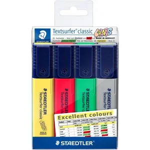Staedtler Textmarker Textsurfer Classic, 4 Stück, Strichbreite 1 - 5mm, farbig sortiert