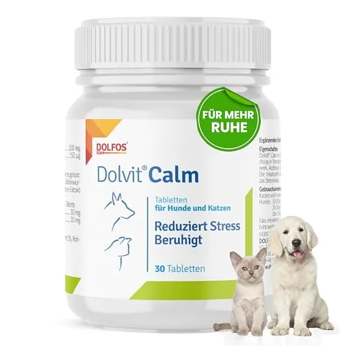 Dolvit Calm Beruhigungsmittel für Hunde und Katzen 30 Tabletten, Entspannungs- & Anti-Stress-mittel für Hunde mit Baldrian, L