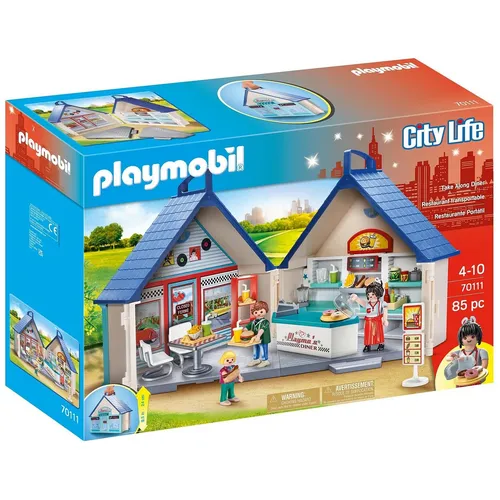 Playmobil Take Along Diner - Zusammenklappbares Fast Food Restaurant, ideal für unterwegs mit 85 Teilen und praktischem Tragegriff