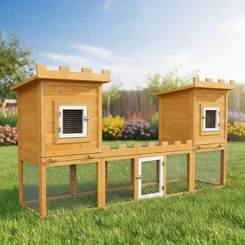 Mucola Hasenstall 140x115x60 cm - Kleintiergehege & Käfige für draußen mit großzügigem Raumangebot und stabiler, wetterfester Konstruktion für glückliche und gesunde Kaninchen.