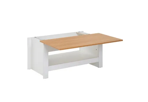 Mid.you Couchtisch mit Stauraum - Rechteckiger Couchtisch in Weiß und Eiche, aus Holzwerkstoff. Ideal für das Wohnzimmer und bietet praktischen Stauraum für Ihre Utensilien.