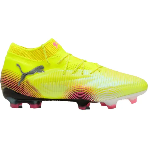 Puma Future 8 Ultimate FG Fußballschuhe Unisex - Neongelb Schwarz Pink Gr 42 - Hochwertige Fußballschuhe für dynamische Spieler mit innovativer Konstruktion und exzellenter Traktion auf festen Böden. Ideal für kreative Playmaker, die optimale Performance suchen.