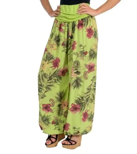 Malito - Damen Haremshose floraler Blumen Print - atmungsaktive Pumphose - dünne Freizeit Strandhose - hautfreundliche Aladinhose 8939 (hellgrün)