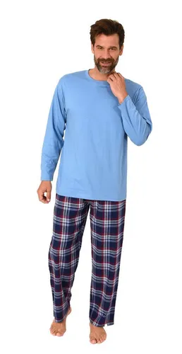 Normann Pyjama Herren Schlafanzug lang, Pyjama mit Flanell-Hose in Karo-Optik