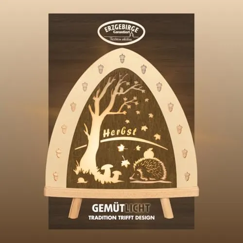 weigla Dekoleuchte Herbstmotiv aus dem Erzgebirge - Hochwertige Holzkunst aus Deutschland, ideal für Ihre Herbstdeko. Diese LED Lampe schafft eine gemütliche Atmosphäre und ist das perfekte Geschenk für Freunde und Familie.
