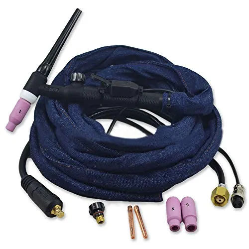 RIVERWELD WP-17FV SR-17FV TIG-Schweißbrenner komplett Flexibler Kopf mitGasventil 150 Amp Luftgekühlt 4 Meter Draht 10 mm² Anschluss M16*1,5 2-Pin Stecker DKJ10-25 mm