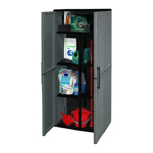 Wetterfester Besenschrank aus Kunststoff für Haushalt und Garten - Robuster Besenschrank für drinnen und draußen, mit verstellbaren Regalböden und rostbeständig. Ideal zur Aufbewahrung von Reinigungsutensilien und Werkzeug!