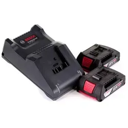Bosch Starter Set 18V mit 2x GBA Akku 2,0Ah und GAL 18V-40 Ladegerät - Werkzeugakkus mit COOLPACK-Technologie für optimales Arbeiten. Leichte 18V Akkus und kompaktes Ladegerät für schnelle Ladezeiten und schonende Akkupflege.