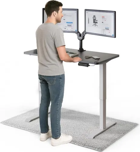 DESKSPACE PRO Elektrisch höhenverstellbarer Schreibtisch – 120x60 cm Memory & Kollisionsschutz, Computertisch Schwarz Tischplatte / Weißes Gestell