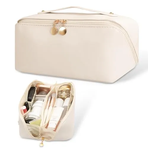 CNMTCCO Kosmetiktasche,Kapazität Tragbare Reise Make Up Tasche,wasserdichte PU Leder Schminktasche mit Transparente Trenner und Griff,Kosmetiktasche Damen,Multifunktions-Schminktasche Damen