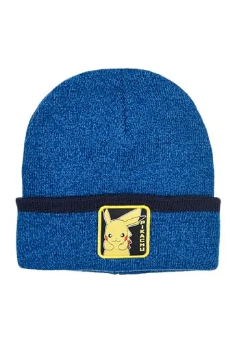 Produktbild Pokémon Mütze Kinder Jungen – Pikachu Beanie mit Umschlag – Warme Wintermütze aus Strick (DE/NL/SE/PL, Numerisch, 54, Blau)