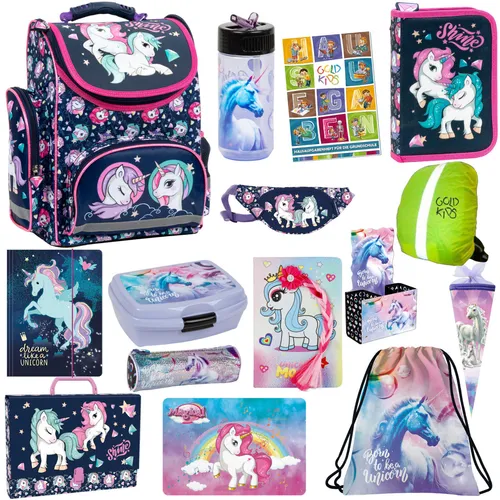 Set 15er Ranzen XXL Einhorn Federmappe Turnbeutel Turnsack Brotdose Trinkflasche