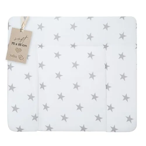 roba® Wickelauflage Little Stars, weiß grau|weiß - Wickelauflage für Neugeborene, feucht abwischbar und mit liebevollem Sternen-Design, ideal für eine sichere und bequeme Wickelzeit.