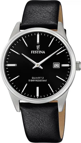 Festina F20512/4 Classic Herrenuhr 39mm - Elegante Armbanduhr in Schwarz - Armbanduhren mit 50m Wasserdichtigkeit, elegantem Design und hochwertigem Lederarmband für stilbewusste Herren. Ideal für jeden Anlass!