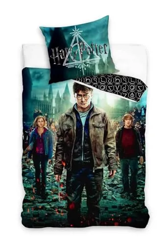 Harry Potter Bettwäsche HP188014 135x200 cm + 80x80 cm - Bettwäsche-Set aus 100% Baumwolle mit hochwertigem Harry Potter-Design, perfekt für Fans jeden Alters. Atmungsaktiv und schadstoffgeprüft, ideal für ein gemütliches Kinderzimmer.