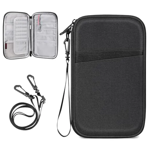 FINTIE Reisepass Tasche Familie Reiseorganizer, RFID-Blockier Wasserdicht Handytasche Reisepasshülle Ausweistasche Dokumente 6 Pässe für Damen und Herren,Schwarz
