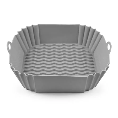 shibby Silikonform für Heißluftfritteusen (5-7,2 L): Leicht zu reinigen, hitzebeständig, in Blau, Grau & Schwarz. Ölablass, auch als Set (Grau)