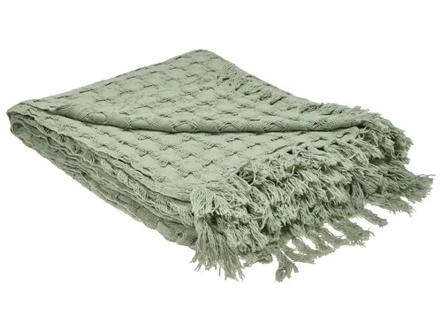 Tagesdecke Baumwolle grün 200x220 cm strukturiert mit Fransen modern Bere