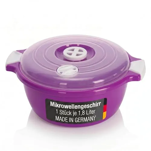 Lantelme Mikrowellenschüssel mit 1,8 Liter mit Dampfventil in Deutschland hergestellt stapelbar spülmaschinengeeignet Kunststoff Schüssel für Mikrowelle Kühl- Gefrierschrank (Violett)