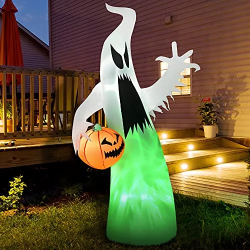 Aufblasbares Spuk Gespenst mit LED-Beleuchtung für Halloween - Halloween-Dekoration aus witterungsbeständigem Polyester, mit interner LED-Beleuchtung für gruselige Stimmung. Einfaches Aufblasen und wetterfest – ideal für Innen- und Außenbereiche!