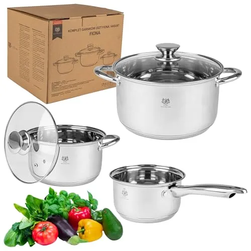 KARL HAUSMANN Topfset Induktion Edelstahl 3-Teilig - Vielseitige Kochtöpfe für Alle Herdarten - Kochtöpfe aus hochwertigem Edelstahl mit Innenskala für präzises Kochen; geeignet für alle Herdarten, inklusive Induktion - ideal für kreative Rezepte und mühelose Zubereitung.