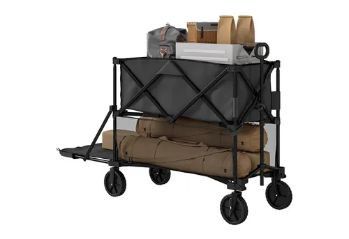 Outsunny Gartenwagen - 200 kg belastbarer faltbarer Bollerwagen - Handwagen mit zweistufigem Design und robustem Material, ideal für Haus und Garten. Mit All-Terrain-Rädern für sanfte Fortbewegung und einfacher Lagerung dank klappbarem Design.