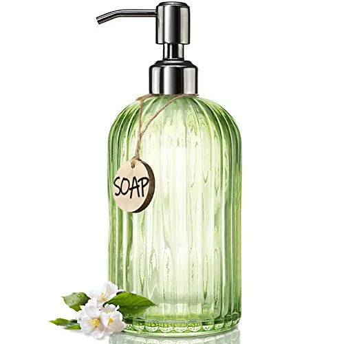 JASAI Seifenspender, vertikal, gestreift, Grün, mit 304 rostfreier Edelstahl-Pumpe, nachfüllbarer Lotion-Seifenspender für Badezimmer, Küche, Handseife, Spülseife (klares Grün)