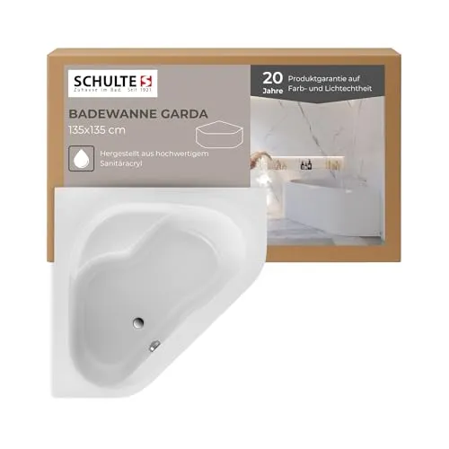 Schulte Eckbadewanne Garda, 135x135 cm, Badewanne aus hochwertigem Acryl in Weiß glänzend