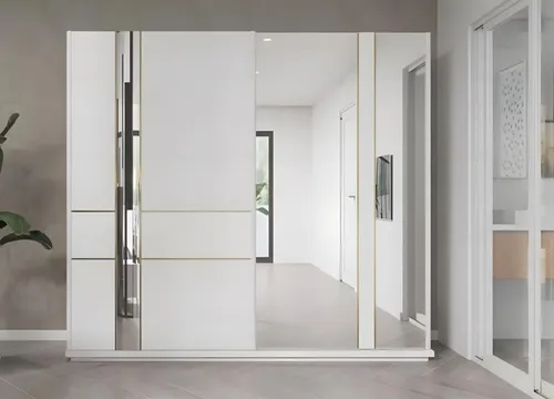 Kleiderschrank Holzschrank Weiß mit Glastüren - Eleganter freistehender Kleiderschrank für das Schlafzimmer, ausgestattet mit Glastüren und Kleiderstange. Bietet viel Stauraum und fügt sich harmonisch in jede Einrichtung ein.