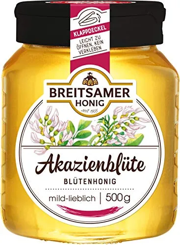Breitsamer Akazienhonig 500g - Unvergleichlich milder Genuss aus handwerklicher Imkerei - Musik Kategorien - Genießen Sie den milden und lieblichen Geschmack des Breitsamer Akazienhonigs, ideal zum Süßen von Getränken und in Joghurt, mit praktischem Klappdeckel für einfache Handhabung.