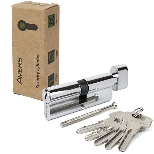 APECS Schließzylinder Sicherheitsschloss Wohnungstür Knaufzylinder 60 (30/30) mm mit 5 Schlüsseln Modell AVERS ZC-60(30/30C)-C Chrom