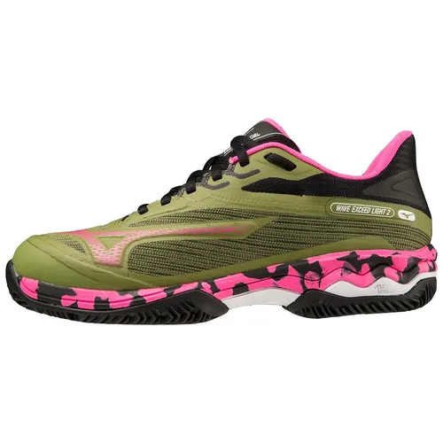 Mizuno Tennisschuhe Wave Exceed Light 2 Damen - Leichte Tennisschuhe mit MIZUNO ENERZY Foam für optimale Dämpfung und Energierückgabe, ideal für dynamische Bewegungen auf dem Platz. Größe Euro 41 (US 10), Farbe: Calstgreen/Pinkglo/Black.